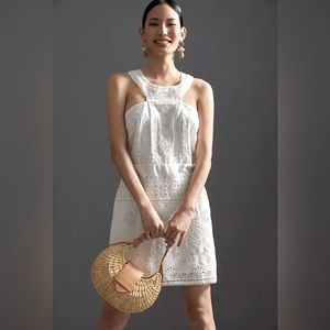 NEW Anthropology Maeve Eyelet Halter Midi Dress